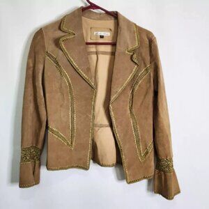 Vintage Lillie Rubin Lace Tan Suede Leather Jacket Small D300